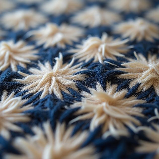 Nærbilde av håndvevd tekstil med naturlige farger